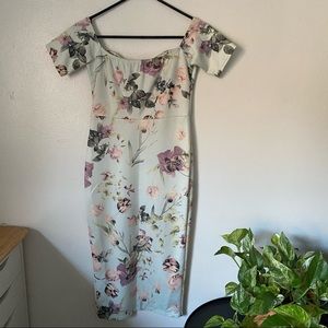 Boohoo off the shoulder floral midi dress with slit